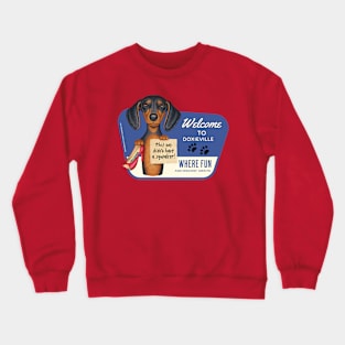 Funny Doxie Dog holding new toy without squeaker Crewneck Sweatshirt